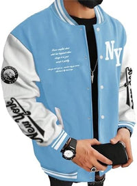 Thumbnail for SOLY HUX Chaqueta universitaria para hombre con estampado de letras y bloques de color, chaqueta de béisbol de manga larga, abrigo bomber