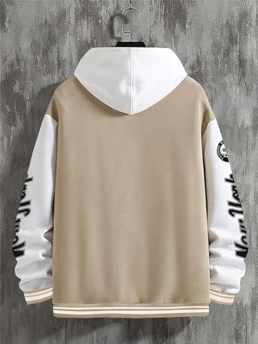 SOLY HUX Chaqueta universitaria para hombre con estampado de letras y bloques de color, chaqueta de béisbol de manga larga, abrigo bomber