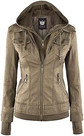 Lock and Love Chaqueta de piel sintética con capucha extraíble para mujer