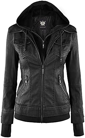 Lock and Love Chaqueta de piel sintética con capucha extraíble para mujer