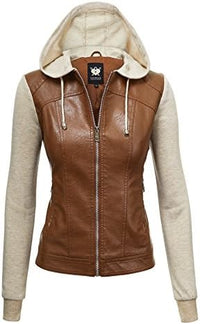 Thumbnail for Lock and Love Chaqueta de piel sintética con capucha extraíble para mujer