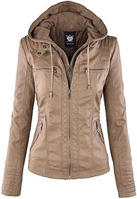 Thumbnail for Lock and Love Chaqueta de piel sintética con capucha extraíble para mujer
