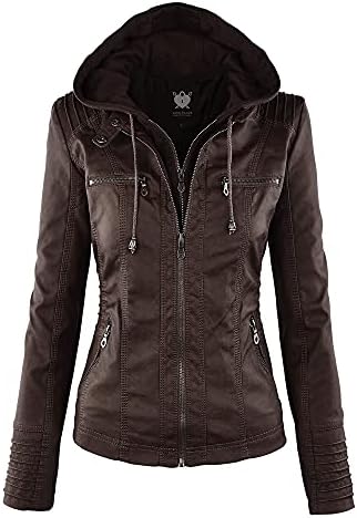 Lock and Love Chaqueta de piel sintética con capucha extraíble para mujer