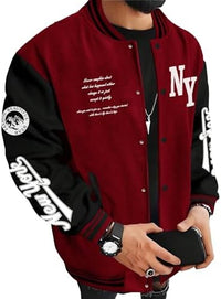 Thumbnail for SOLY HUX Chaqueta universitaria para hombre con estampado de letras y bloques de color, chaqueta de béisbol de manga larga, abrigo bomber