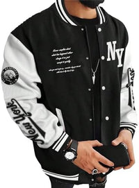 Thumbnail for SOLY HUX Chaqueta universitaria para hombre con estampado de letras y bloques de color, chaqueta de béisbol de manga larga, abrigo bomber