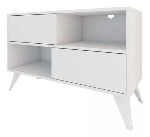 Mueble Rack Para Tv Hasta 42 Con Puertas Y Estantes Color Blanco Rumba - Tienda Universo