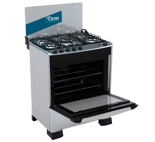 Cocina TEM Celebración a Gas Acero Inoxidable 5 Hornallas 1 Triple Llama Encendido Eléctrico - Tienda Universo
