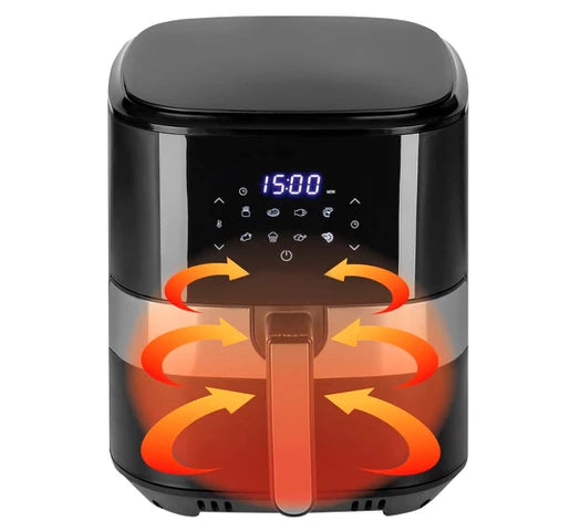 Freidora Sin Aceite GADNIC Digital 1000W 6.5 LITROS Control Táctil + Pinza + Set de Cocina 6 Piezas Fibra de Trigo