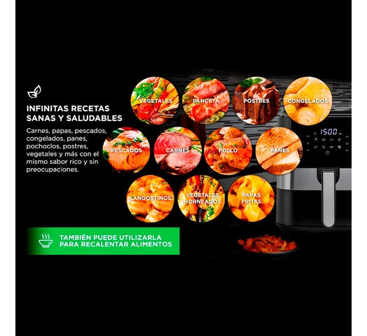 Freidora Sin Aceite GADNIC Digital 1000W 6.5 LITROS Control Táctil + Pinza + Set de Cocina 6 Piezas Fibra de Trigo